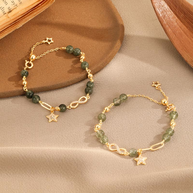 Bracelet de protection spirituelle en or 14 carats et quartz rutile vert