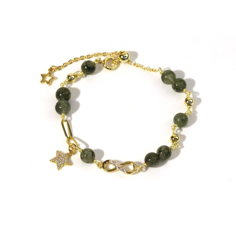 Bracelet de protection spirituelle en or 14 carats et quartz rutile vert