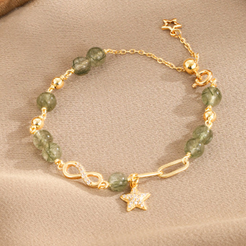 Bracelet de protection spirituelle en or 14 carats et quartz rutile vert