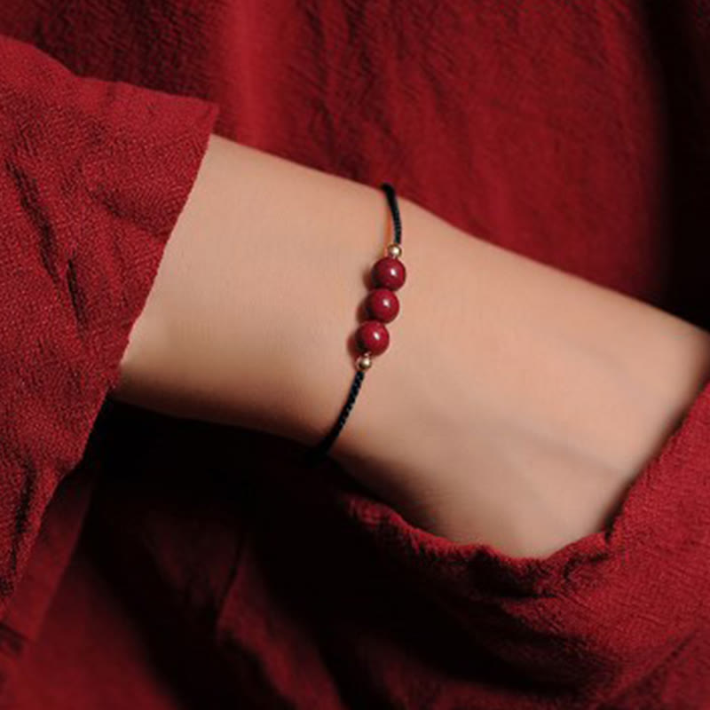 Bracelet tressé en fil de cinabre plaqué or 14 carats