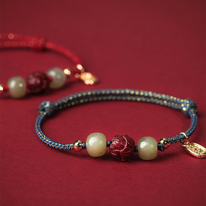 Bracelet porte-bonheur en jade Hetian plaqué or 14 carats