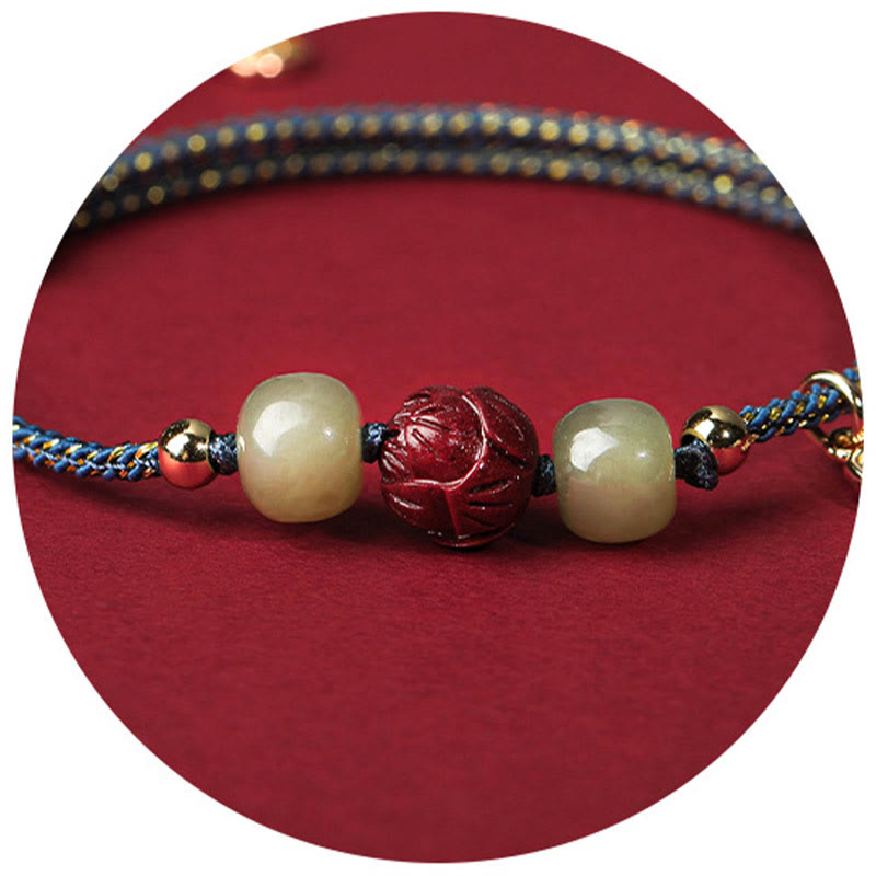 Bracelet porte-bonheur en jade Hetian plaqué or 14 carats
