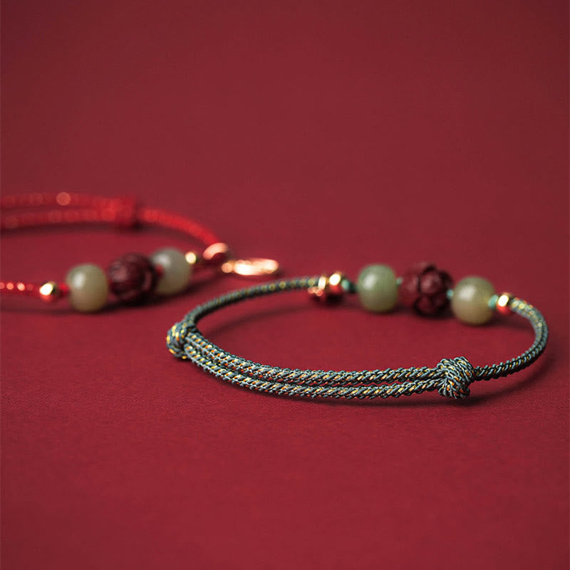Bracelet porte-bonheur en jade Hetian plaqué or 14 carats