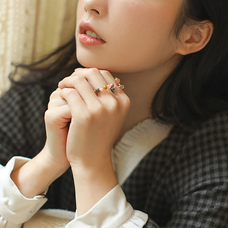 Bague Fu Lu Shou en pierre de lune pêche plaquée or 14 carats pour le bonheur