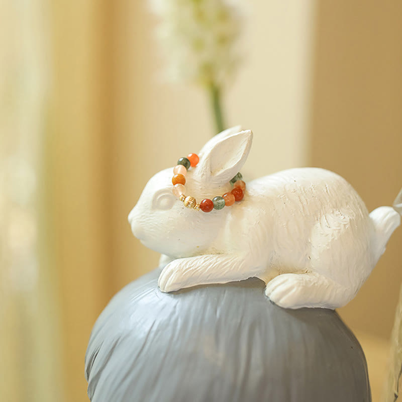 Bague Fu Lu Shou en pierre de lune pêche plaquée or 14 carats pour le bonheur