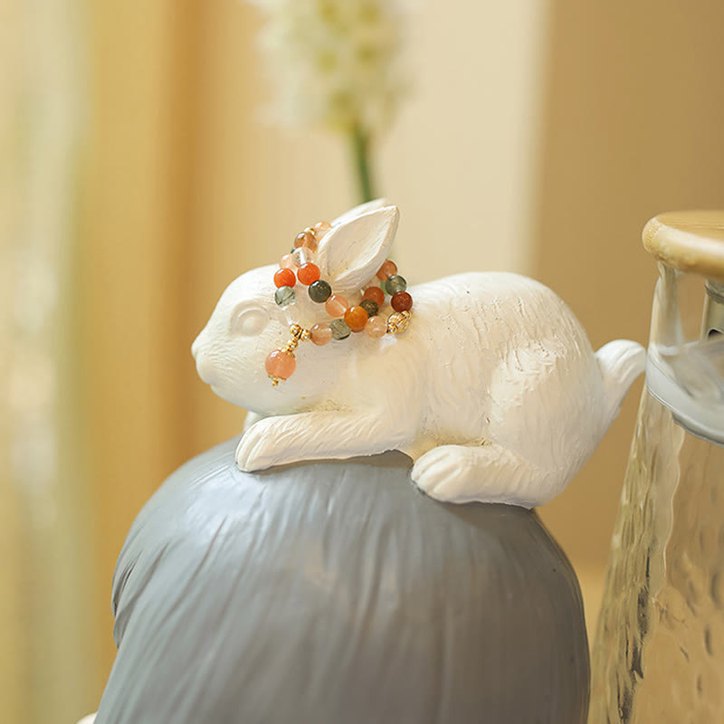 Bague Fu Lu Shou en pierre de lune pêche plaquée or 14 carats pour le bonheur