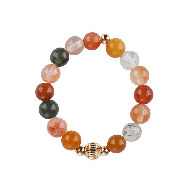 Bague Fu Lu Shou en pierre de lune pêche plaquée or 14 carats pour le bonheur