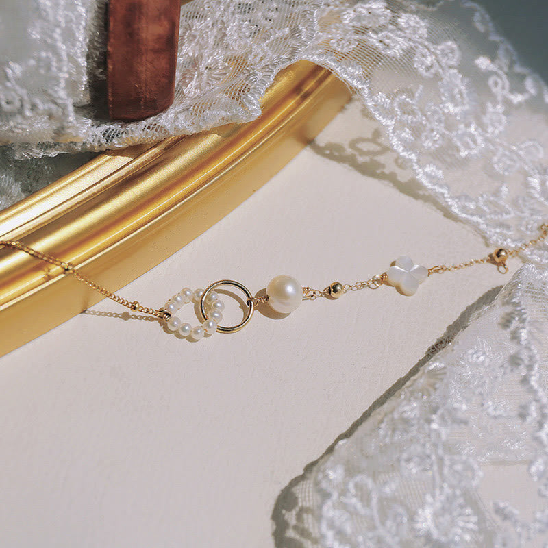 Bracelet double boucle Peace en perles plaqué or 14 carats