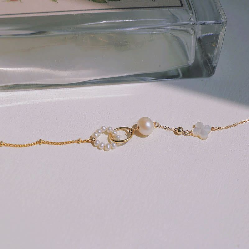 Bracelet double boucle Peace en perles plaqué or 14 carats