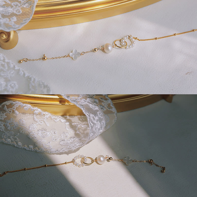 Bracelet double boucle Peace en perles plaqué or 14 carats