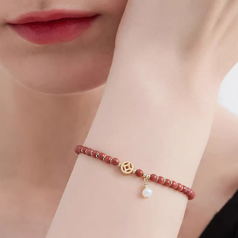 Bracelet de confiance en agate rouge plaqué or 14 carats avec pièce en cuivre