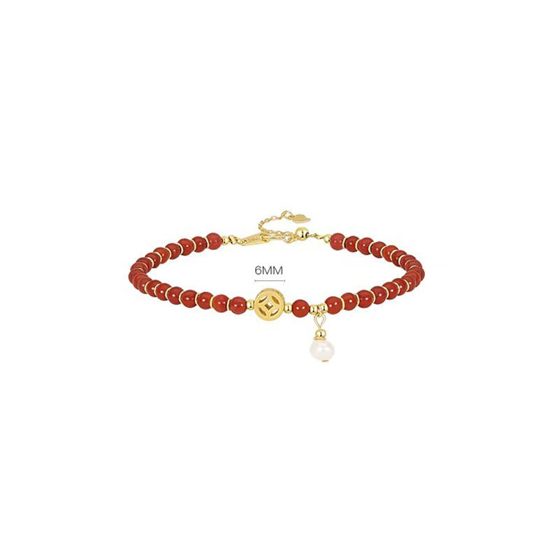 Bracelet de confiance en agate rouge plaqué or 14 carats avec pièce en cuivre