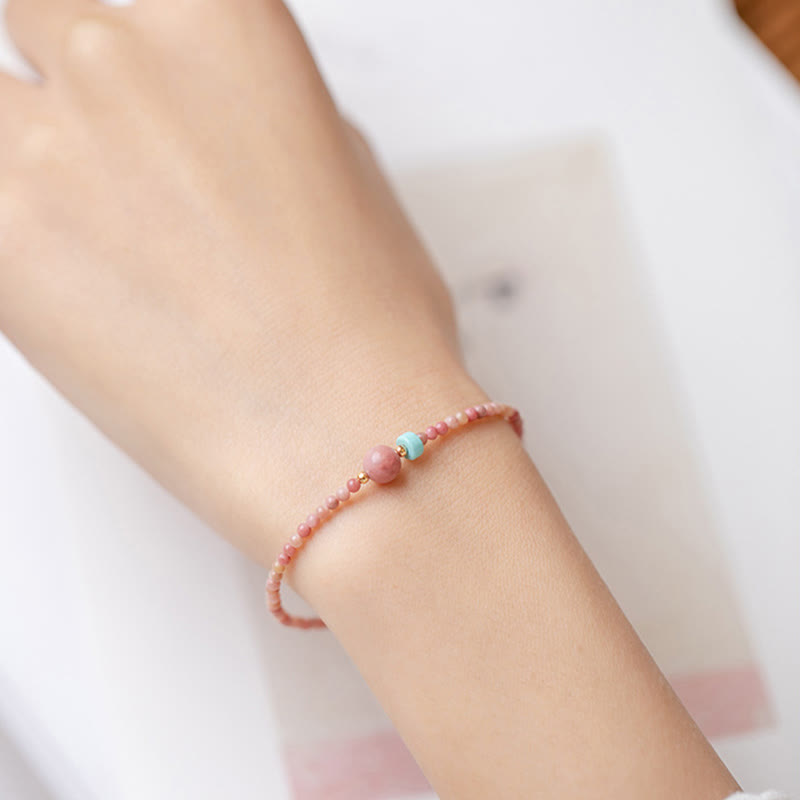 Bracelet chaîne énergétique plaqué or 14 carats avec rhodonite