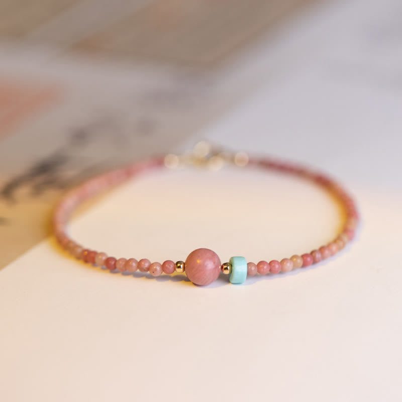 Bracelet chaîne énergétique plaqué or 14 carats avec rhodonite