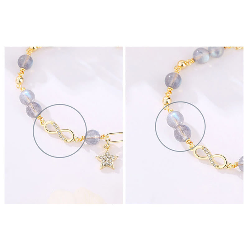 Bracelet Amour éternel en quartz fraise plaqué or 14 carats
