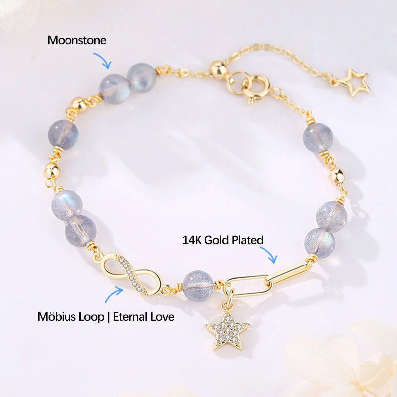 Bracelet Amour éternel en quartz fraise plaqué or 14 carats