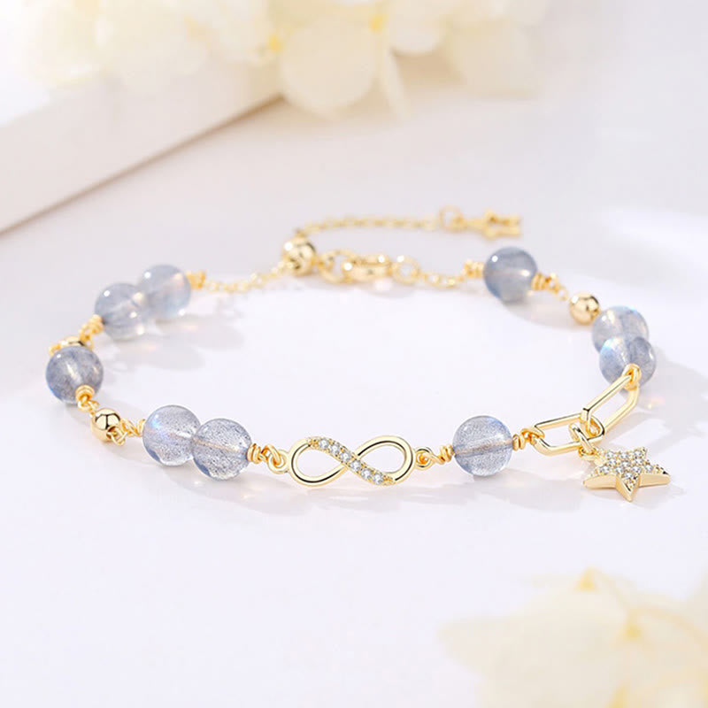 Bracelet Amour éternel en quartz fraise plaqué or 14 carats