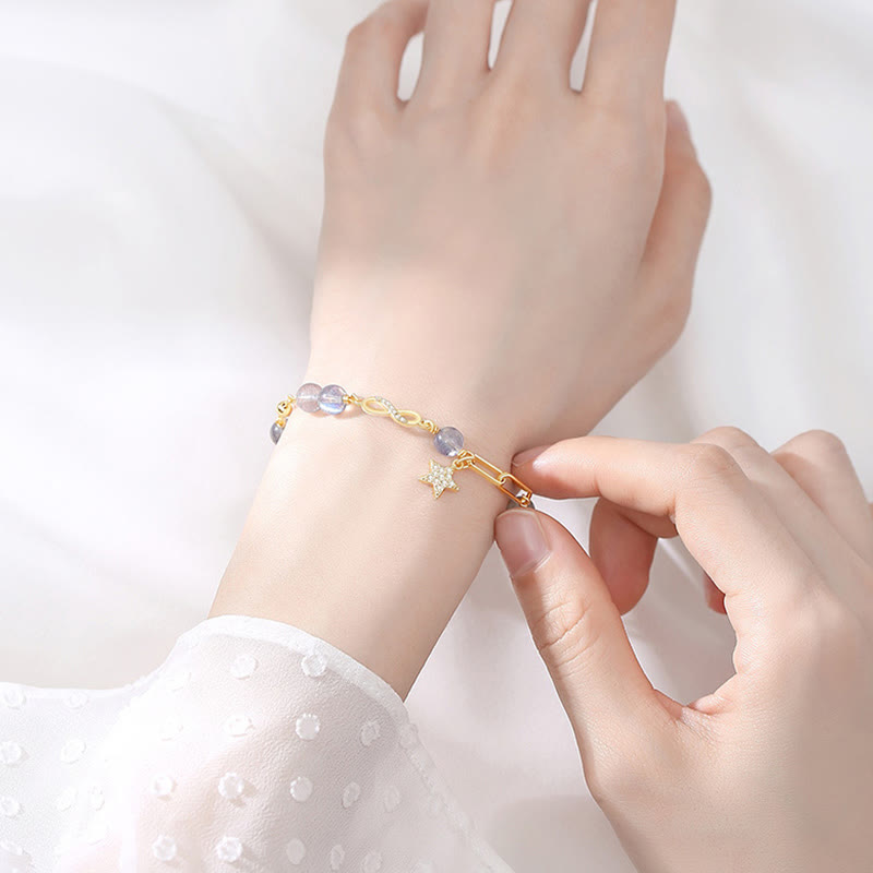 Bracelet Amour éternel en quartz fraise plaqué or 14 carats