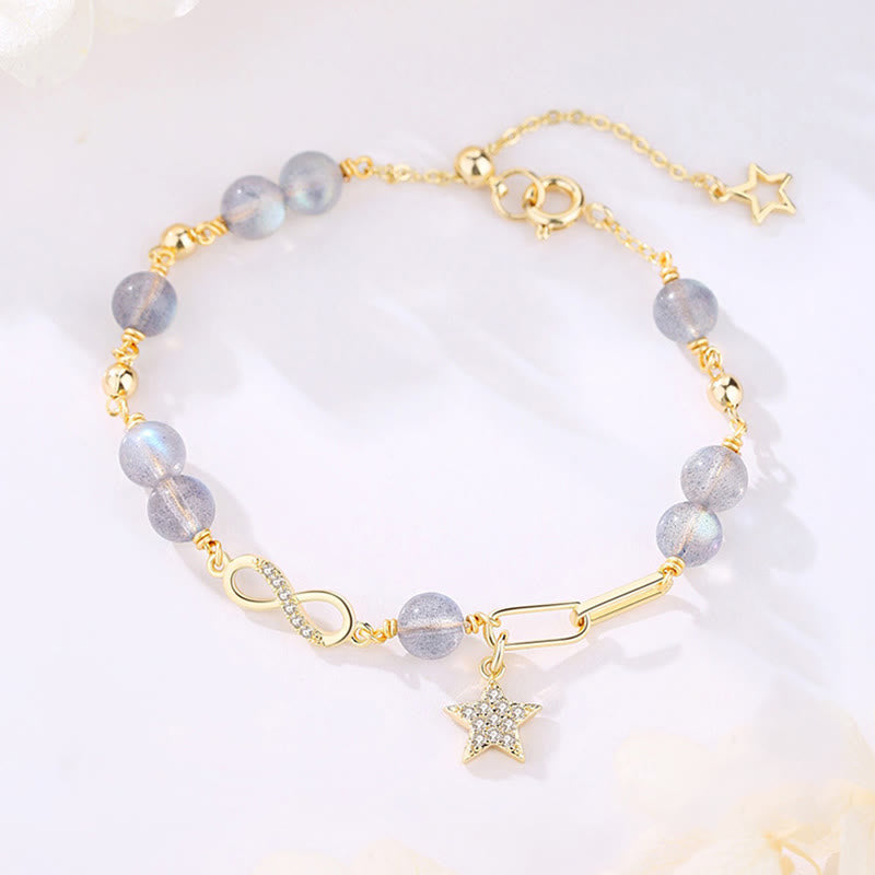 Bracelet Amour éternel en quartz fraise plaqué or 14 carats