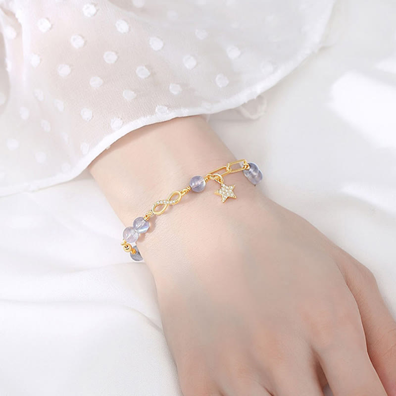 Bracelet Amour éternel en quartz fraise plaqué or 14 carats