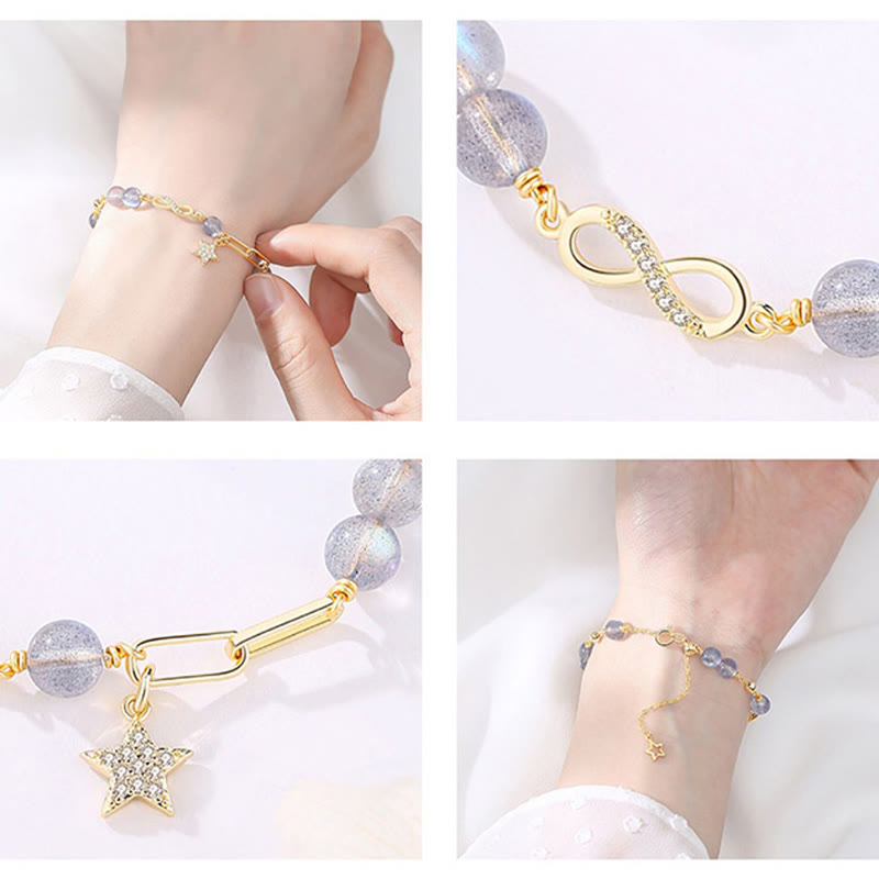 Bracelet Amour éternel en quartz fraise plaqué or 14 carats