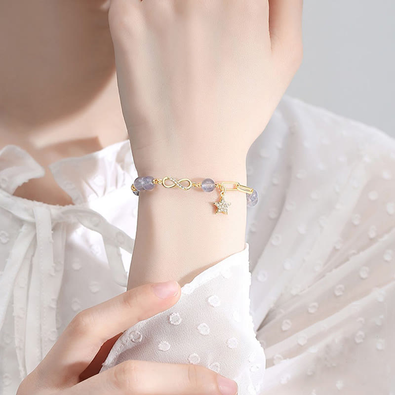 Bracelet Amour éternel en quartz fraise plaqué or 14 carats