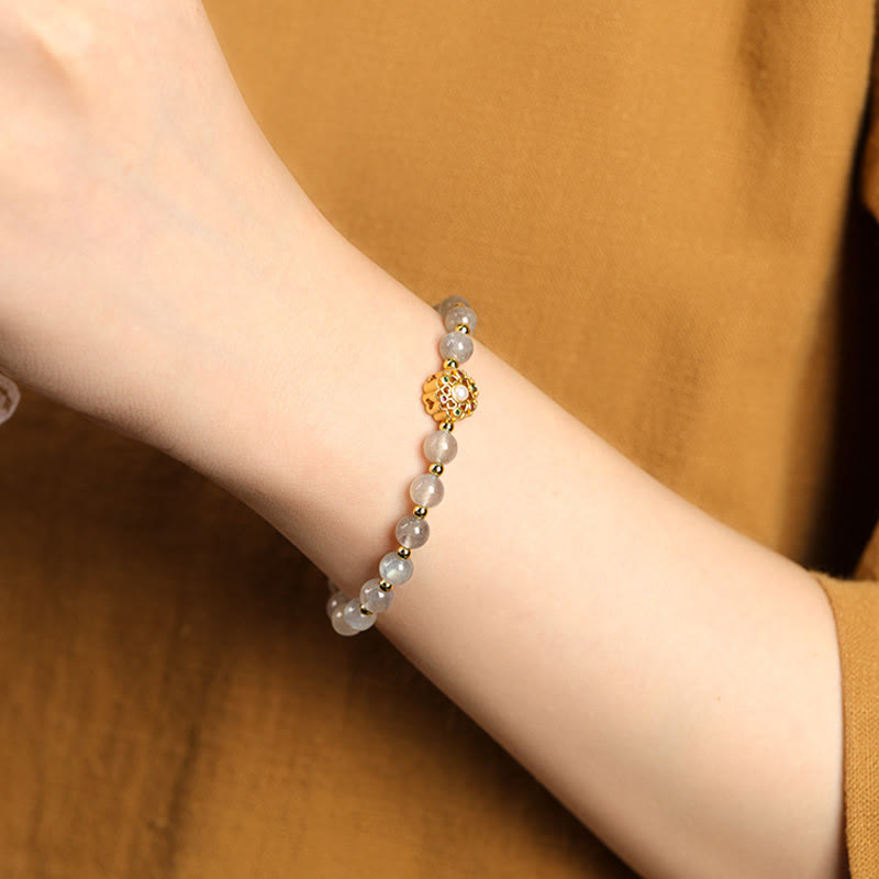 Bracelet spirituel en or 14 carats avec quartz fraise et breloque Fu