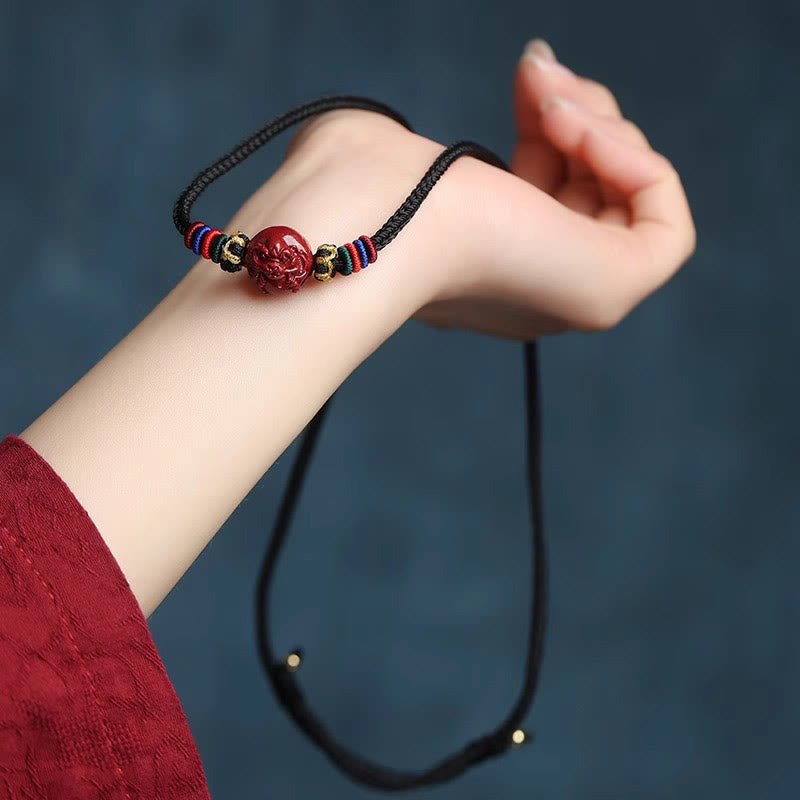 Collier pendentif bénédiction du zodiaque chinois en cinabre de 14 mm