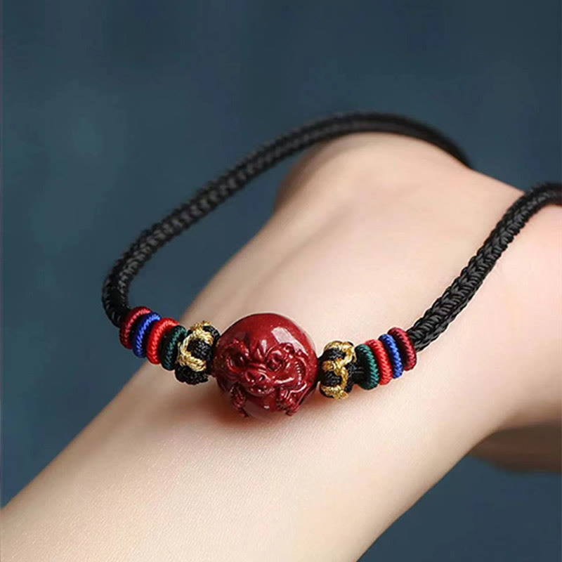 Collier pendentif bénédiction du zodiaque chinois en cinabre de 14 mm