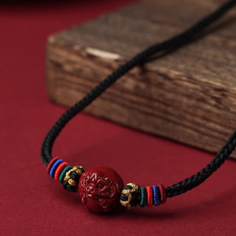 Collier pendentif bénédiction du zodiaque chinois en cinabre de 14 mm