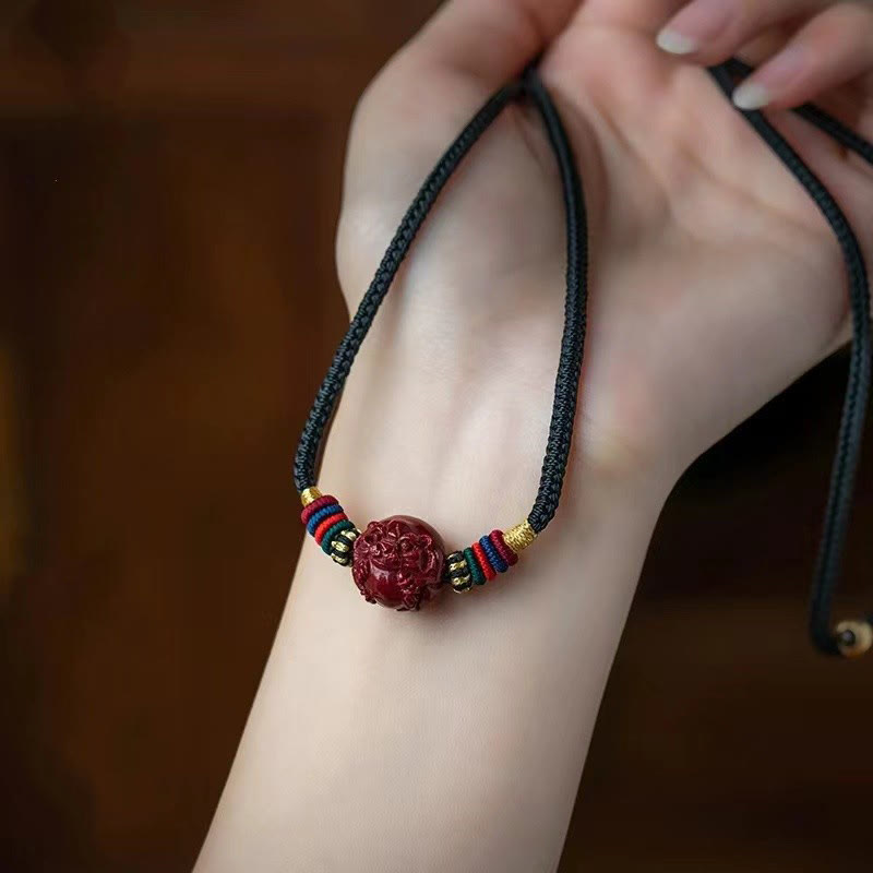 Collier pendentif bénédiction du zodiaque chinois en cinabre de 14 mm