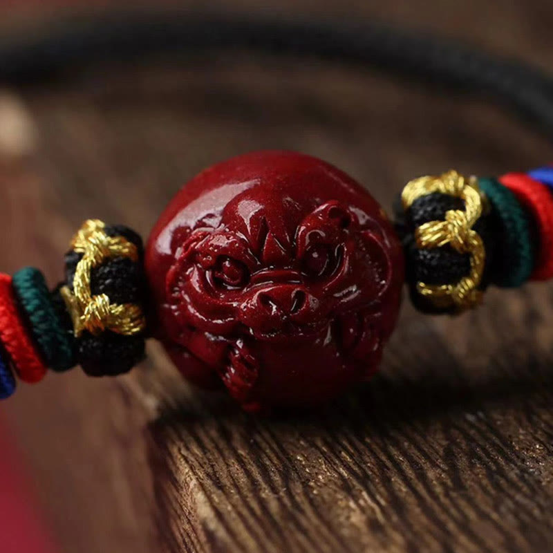 Collier pendentif bénédiction du zodiaque chinois en cinabre de 14 mm