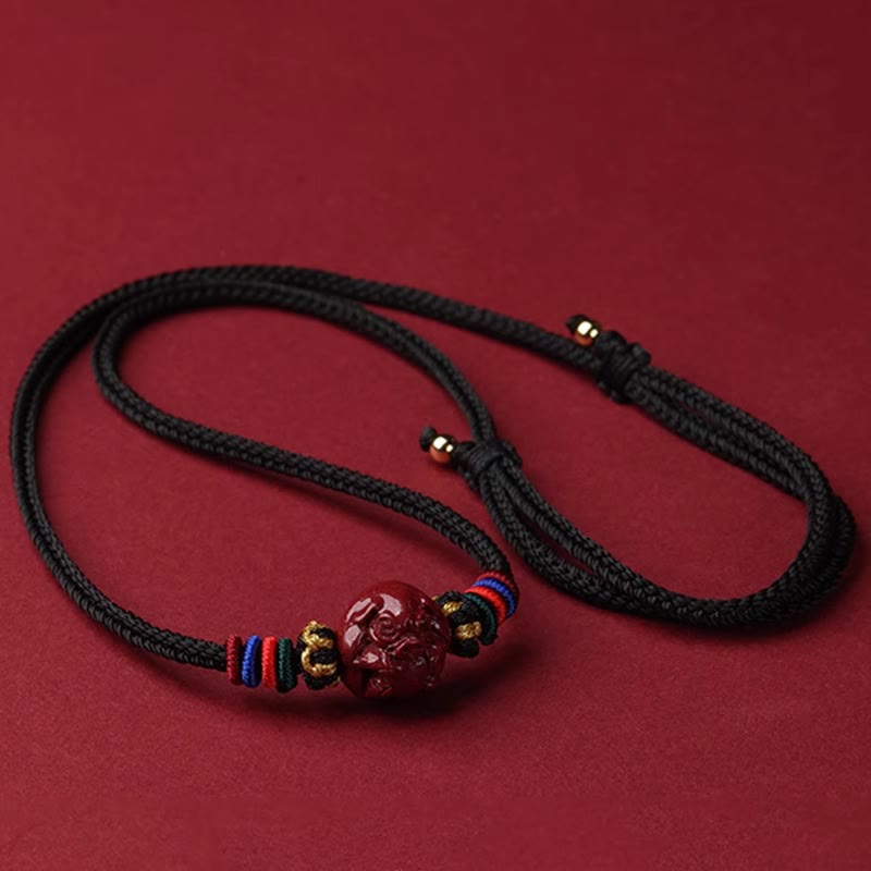 Collier pendentif bénédiction du zodiaque chinois en cinabre de 14 mm