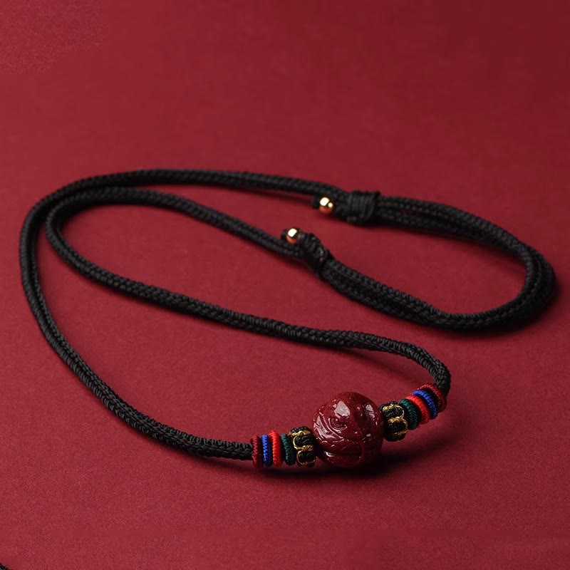 Collier pendentif bénédiction du zodiaque chinois en cinabre de 14 mm