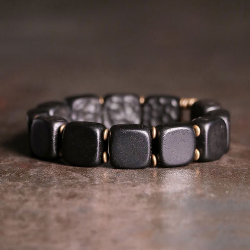 Bracelet spirituel en bois d'ébène et cuivre de 14 mm, équilibre et paix