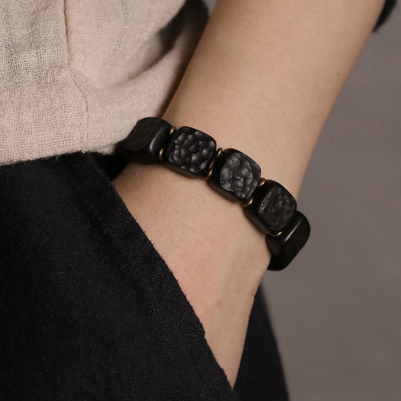 Bracelet spirituel en bois d'ébène et cuivre de 14 mm, équilibre et paix