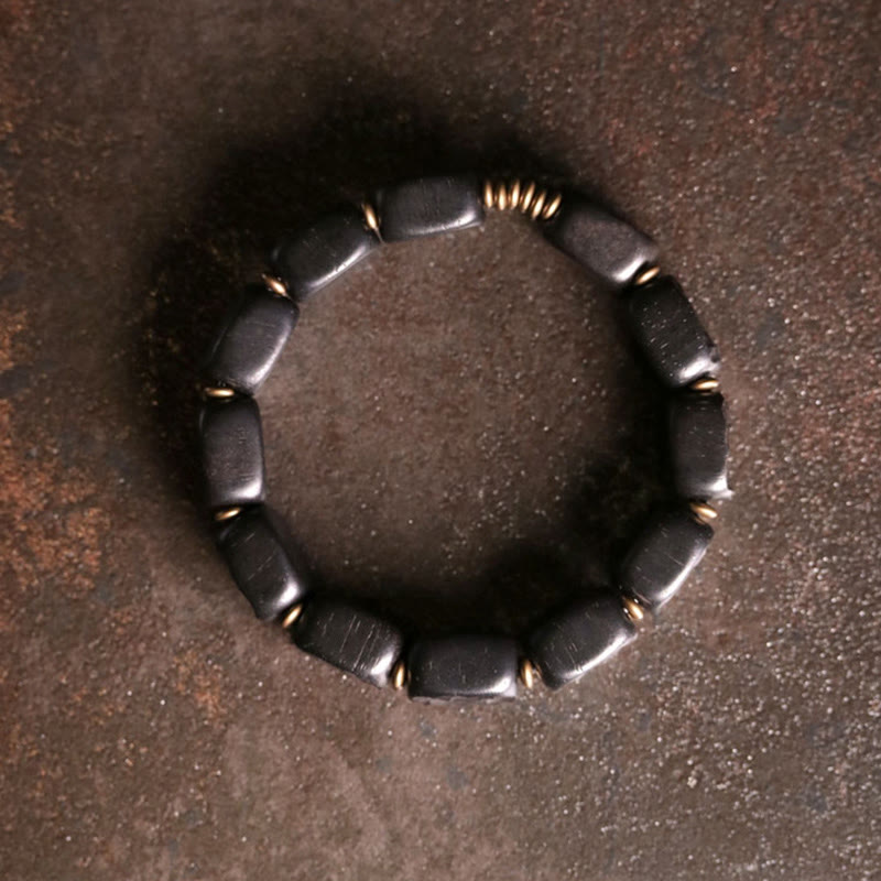 Bracelet spirituel en bois d'ébène et cuivre de 14 mm, équilibre et paix