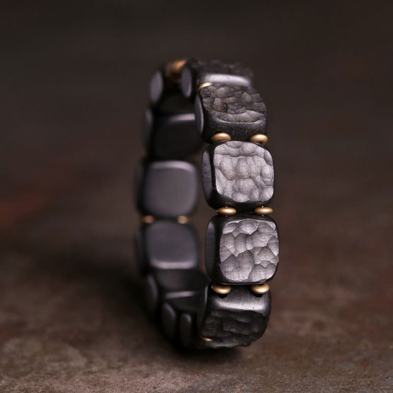 Bracelet spirituel en bois d'ébène et cuivre de 14 mm, équilibre et paix