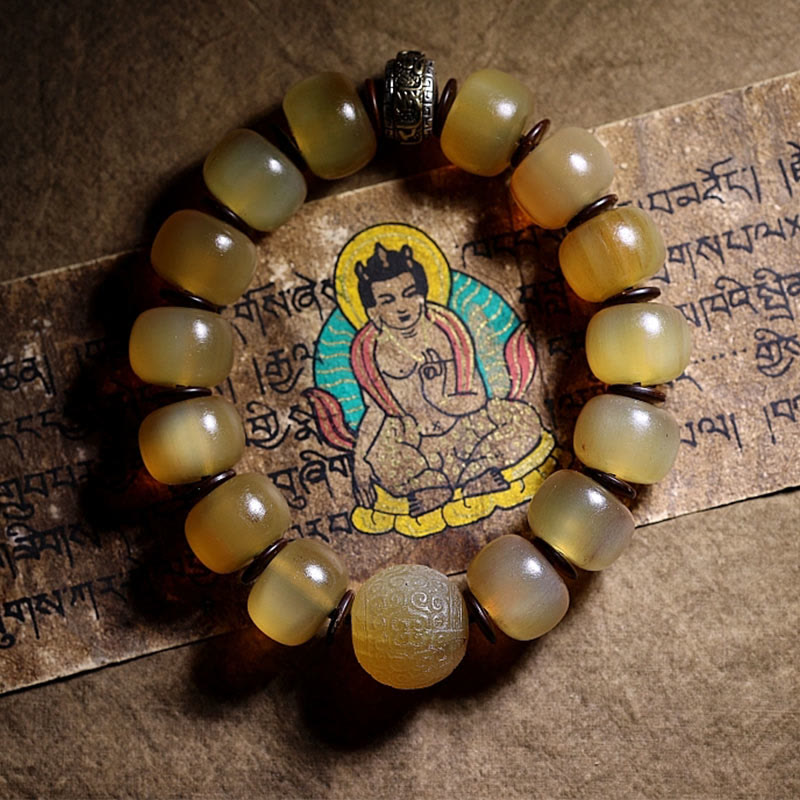 Bracelet unisexe en corne de mouton Om Mani Padme Hum 14 mm
