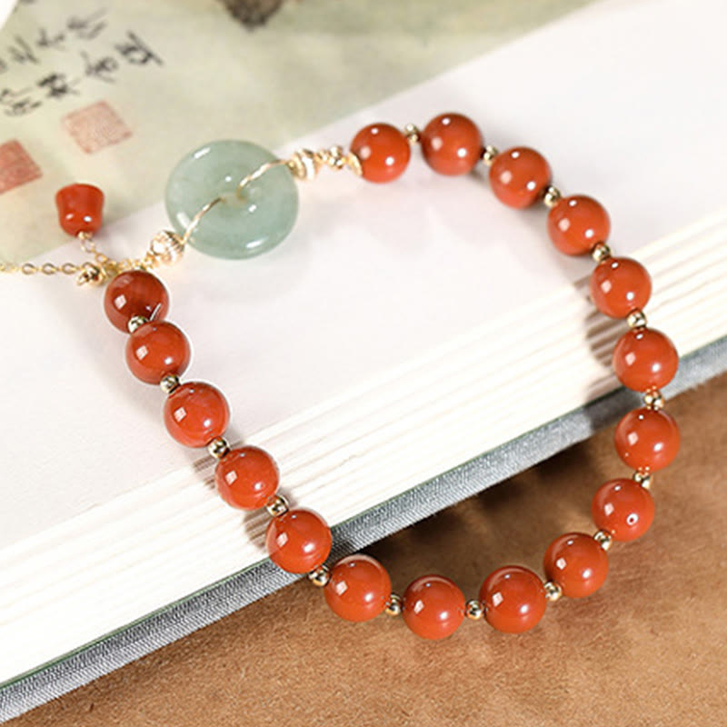 Bracelet de confiance en jade et agate rouge de 14 mm avec boucle de paix