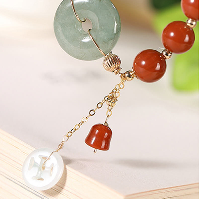 Bracelet de confiance en jade et agate rouge de 14 mm avec boucle de paix