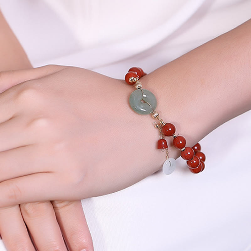 Bracelet de confiance en jade et agate rouge de 14 mm avec boucle de paix