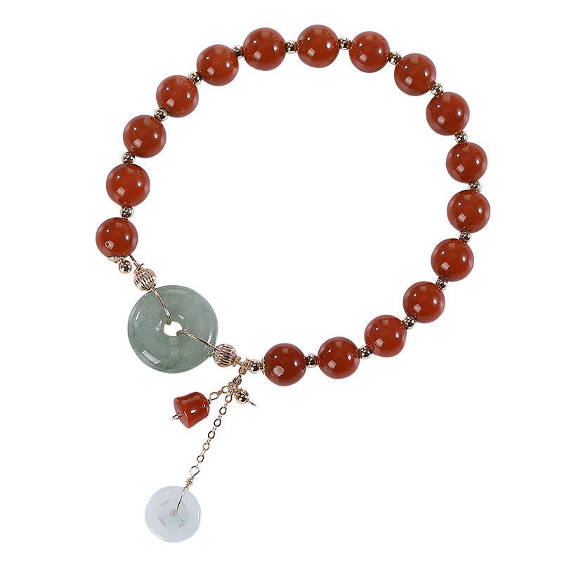 Bracelet de confiance en jade et agate rouge de 14 mm avec boucle de paix