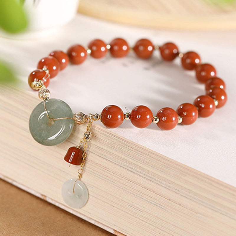 Bracelet de confiance en jade et agate rouge de 14 mm avec boucle de paix