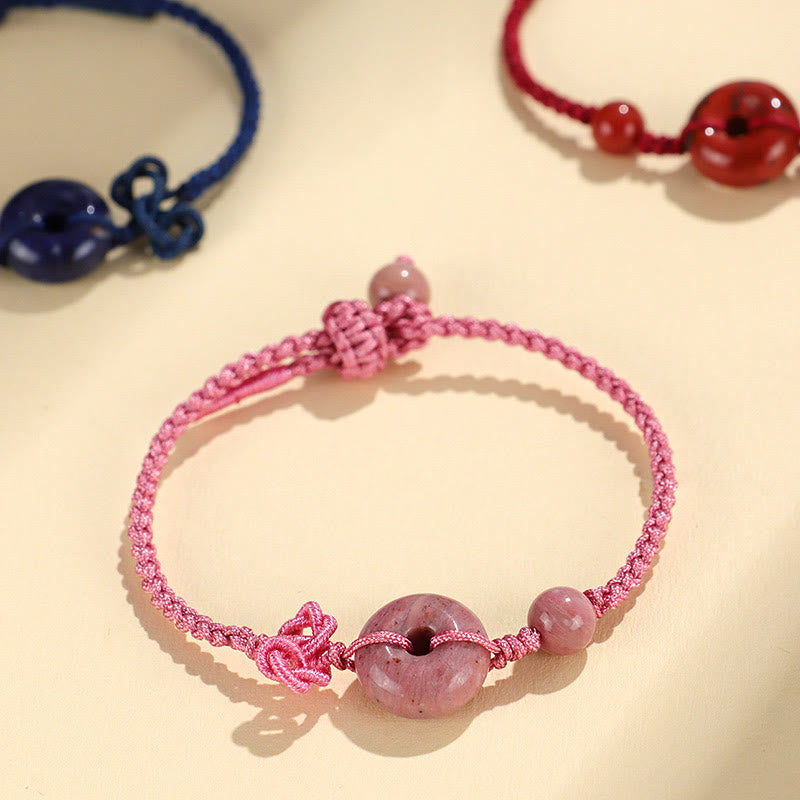 Bracelet porte-bonheur positif en quartz rose de 14 mm avec boucle de paix