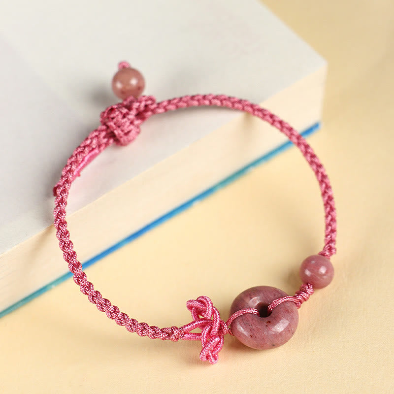 Bracelet porte-bonheur positif en quartz rose de 14 mm avec boucle de paix