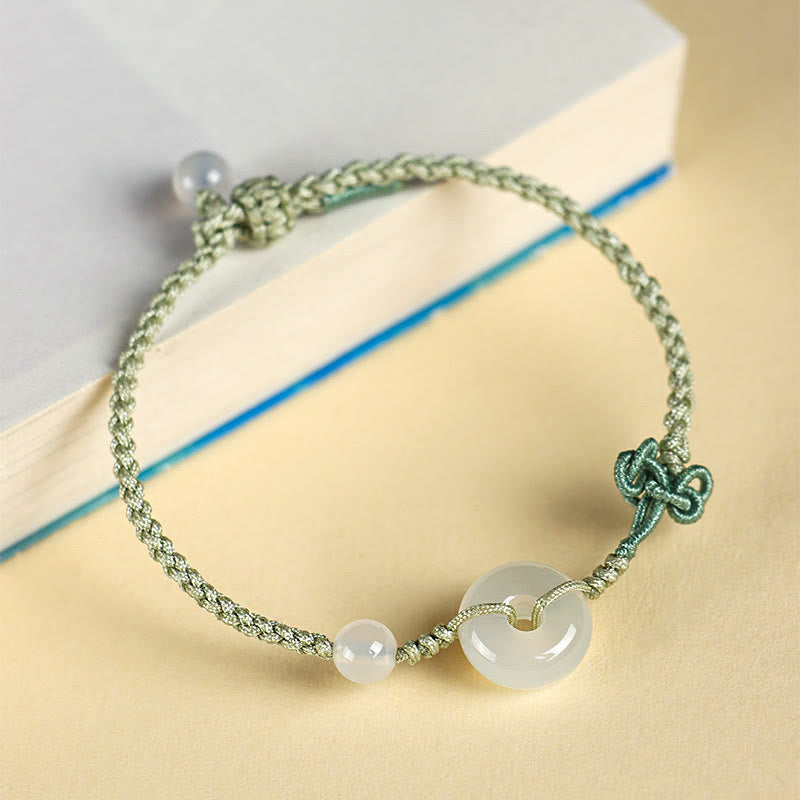 Bracelet porte-bonheur positif en quartz rose de 14 mm avec boucle de paix