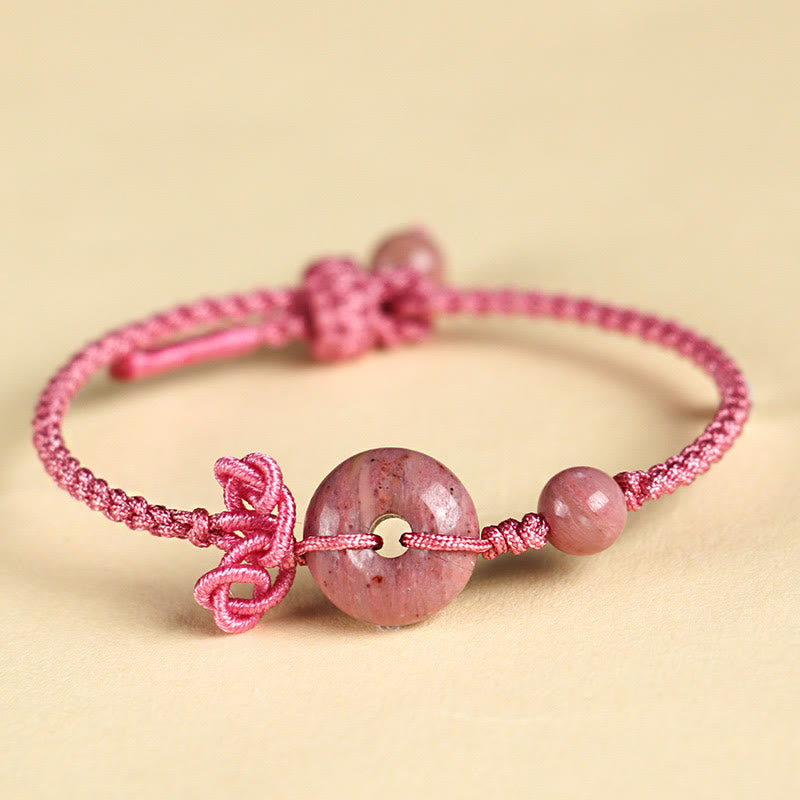 Bracelet porte-bonheur positif en quartz rose de 14 mm avec boucle de paix
