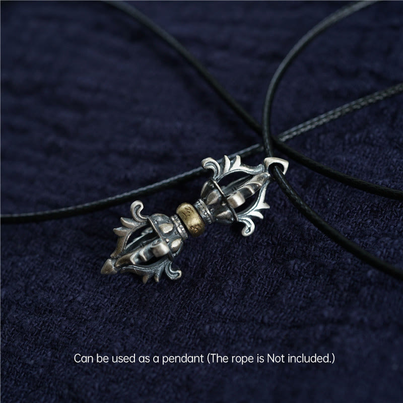 Pendentif Vajra Om Mani Padme Hum en argent sterling de 14 mm pour la force
