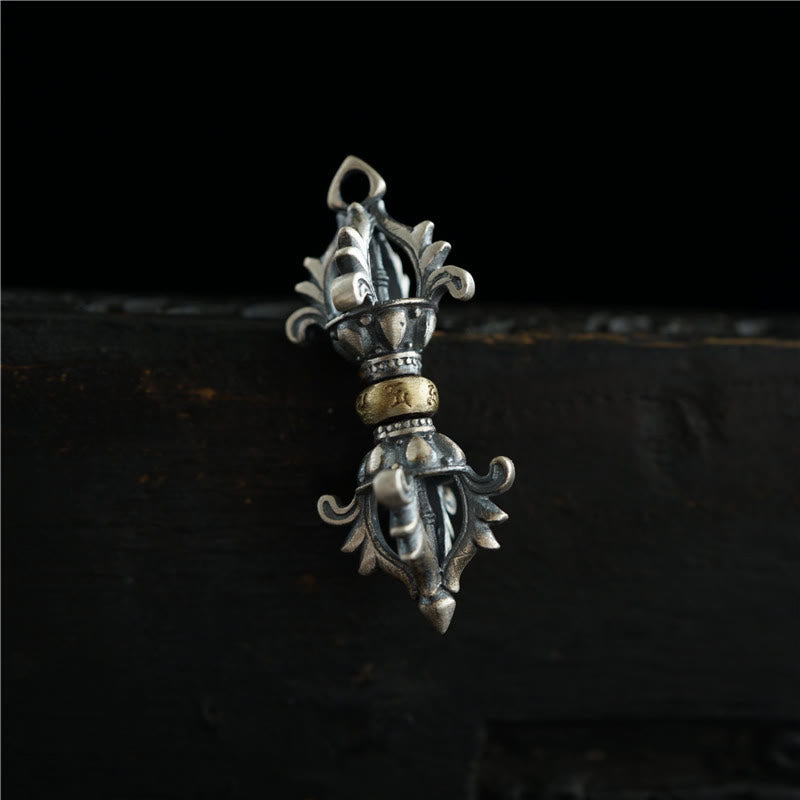 Pendentif Vajra Om Mani Padme Hum en argent sterling de 14 mm pour la force